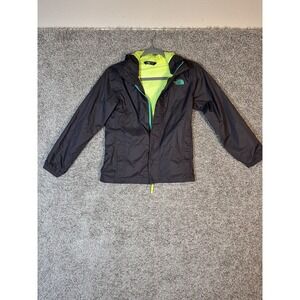 The North Face Boy's Dryvent Hooded Rain Jacket Black Green Size M 10-12 Casual‎